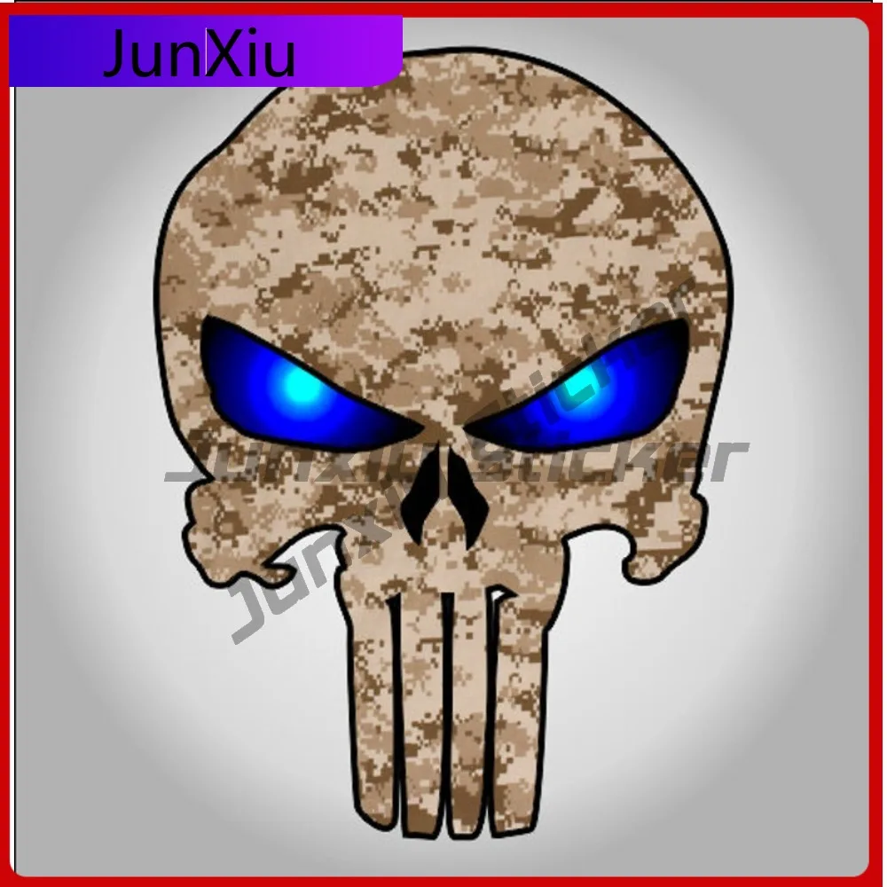 

Desert Digital Camo Skull Blue Glowing Eyes Sticker Car Motorcycle Bicycle Skateboard Laptop Luggage Bumper Anti Scratch Exterio