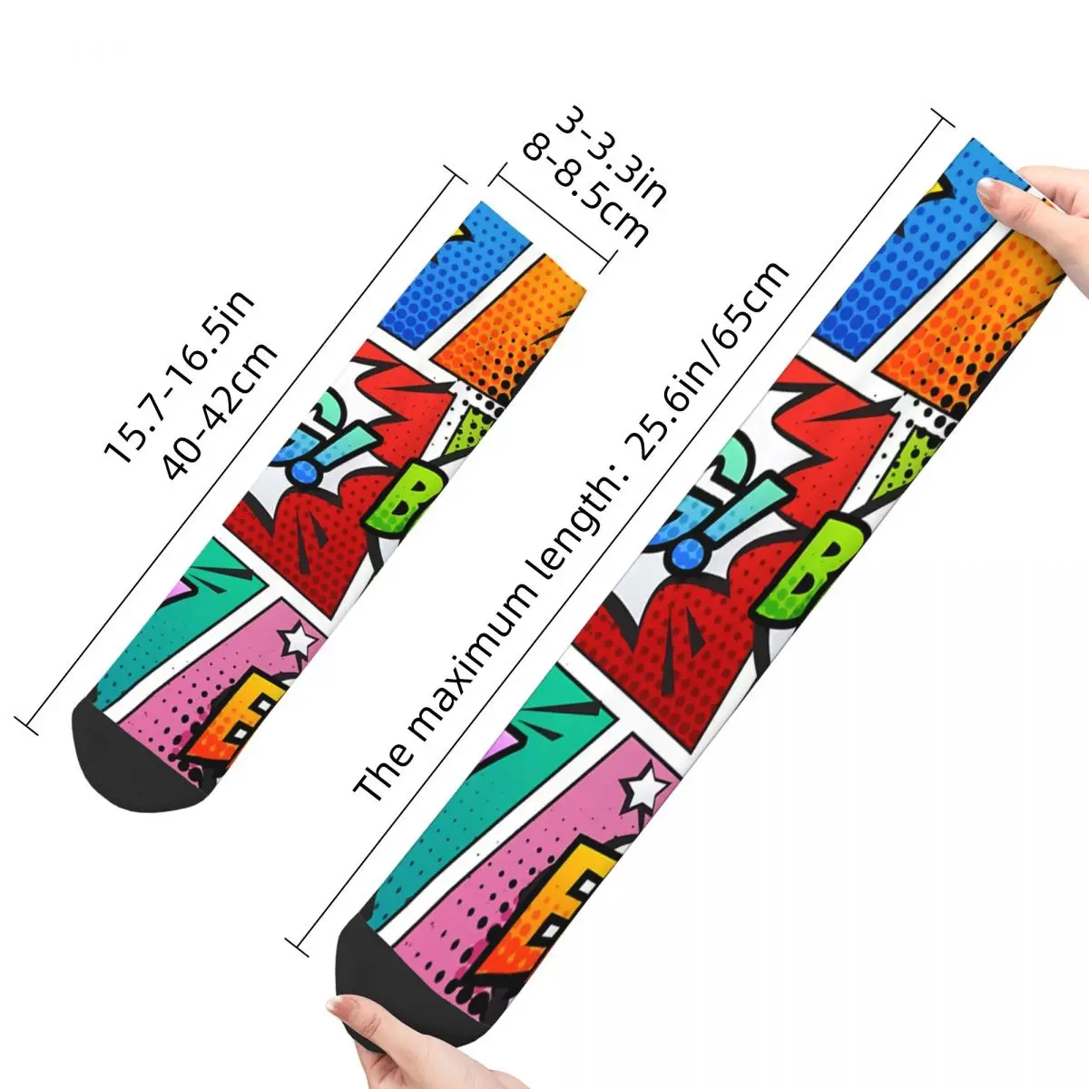 Hip Hop Retro Pop Art Comic Book Panels Crazy Men\'s Socks Unisex Comic Book Lover Street Style Pattern Printed Crew Sock