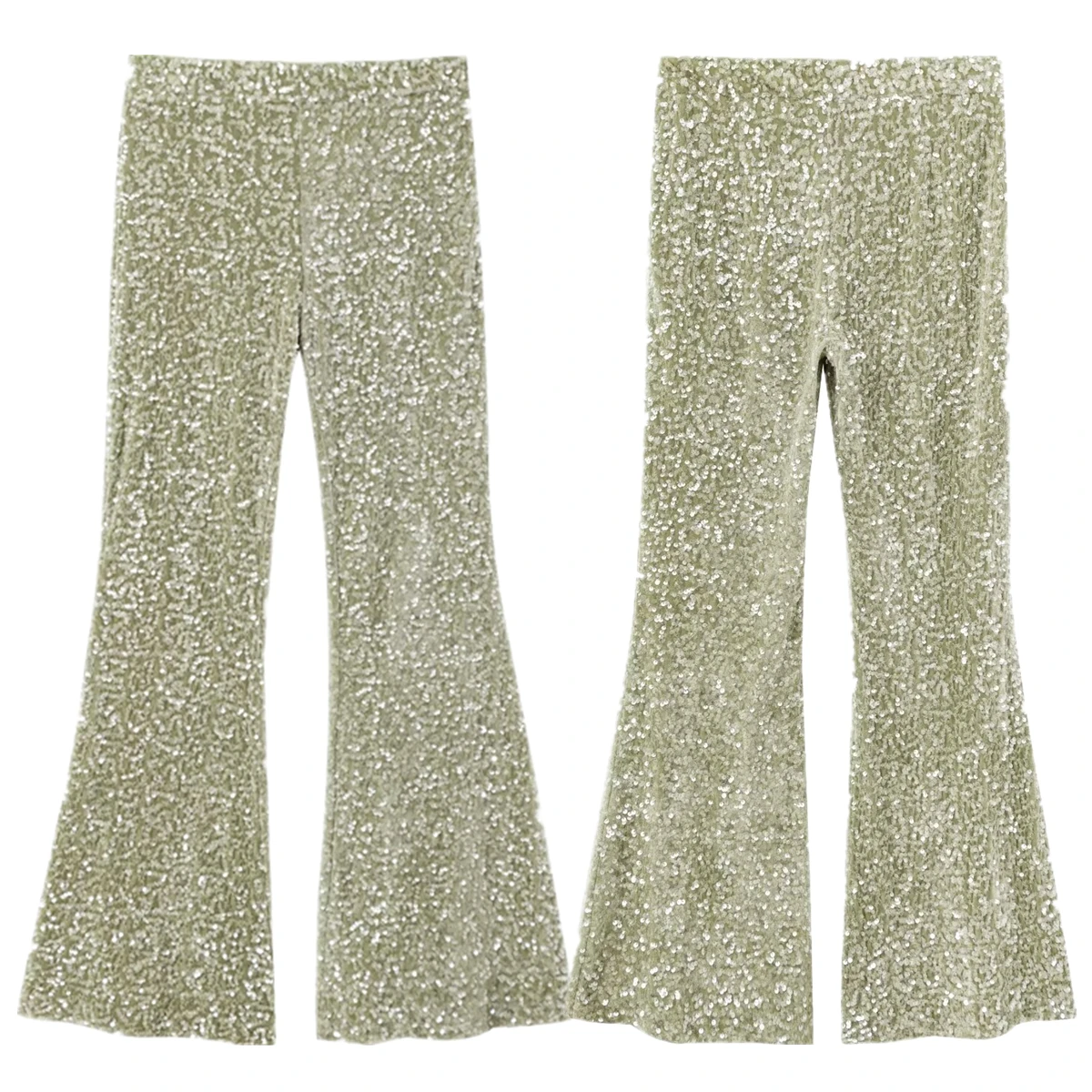 

Withered British Women's Sequined Flared Pants Minimalist And Elegant Gold Sequined High Waisted Casual Pants Trousers Women