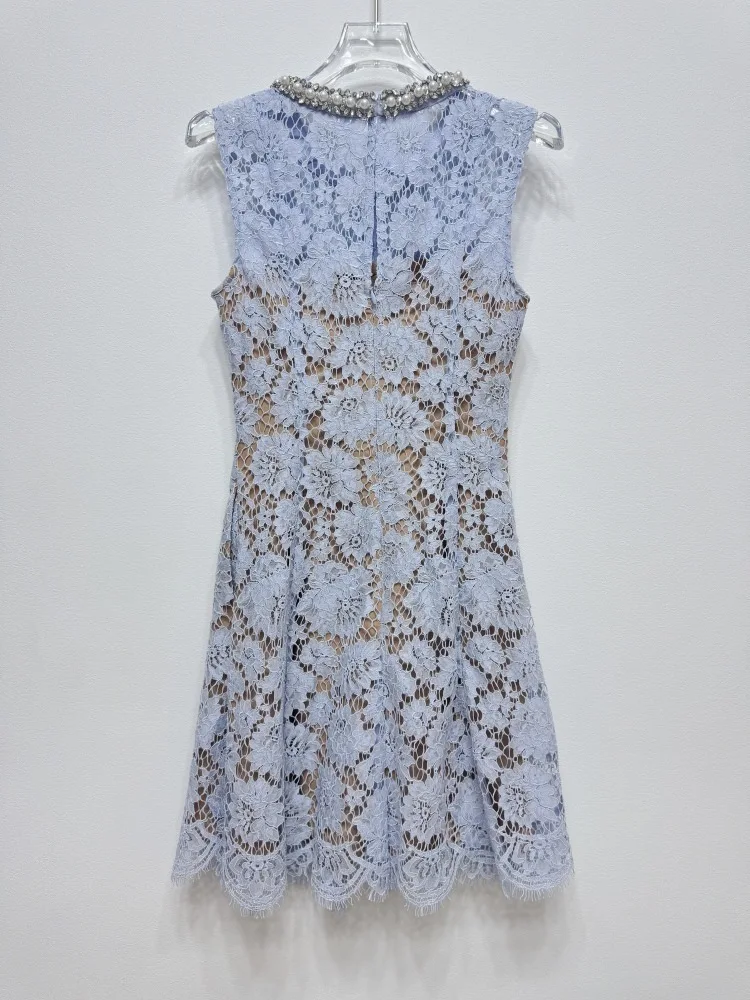 Embroidery Lace Midi Long Dress Women 2023 Summer Spliced Short Sleeve Sexy Women Dresses Floral Single Breasted Dress