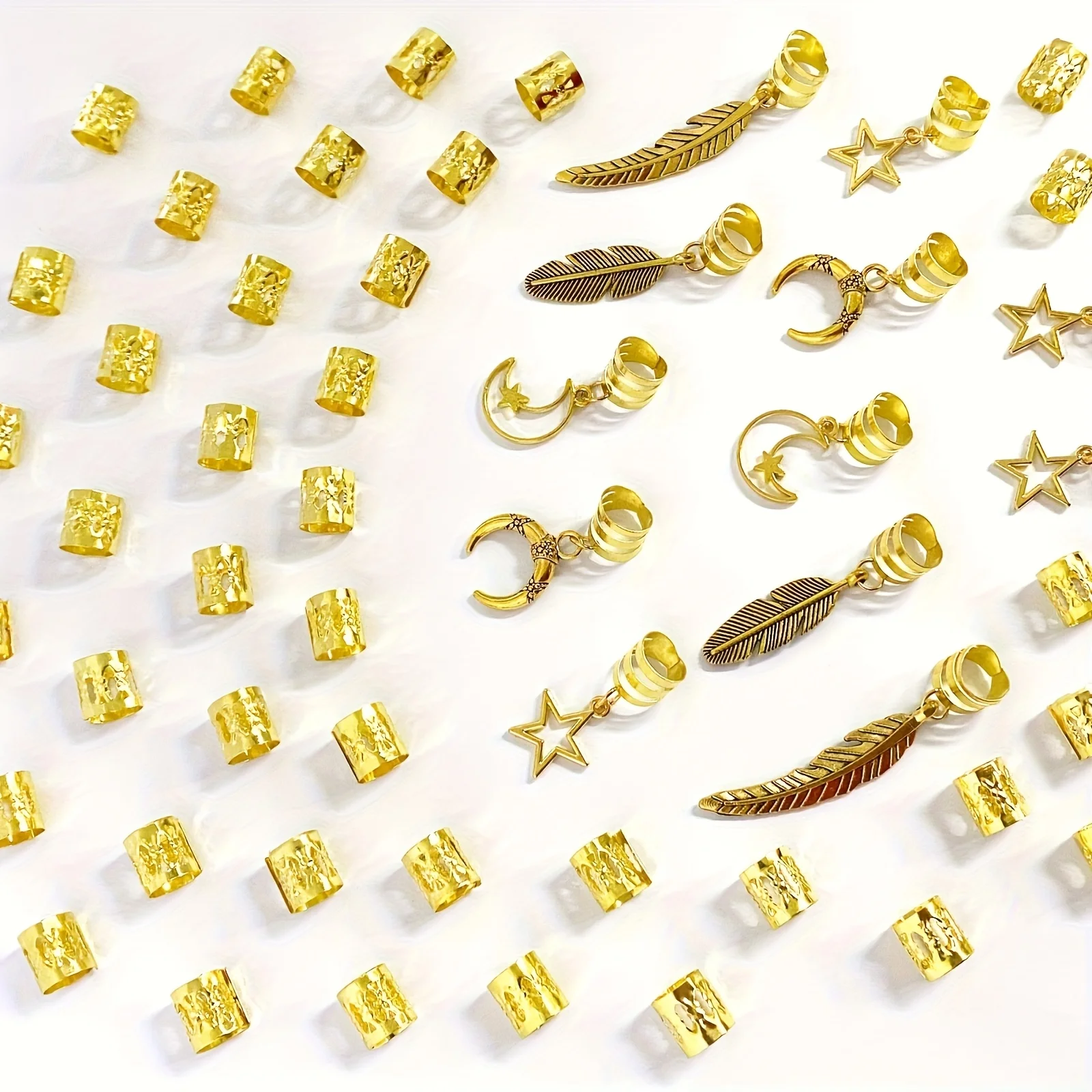 

52 шт. винтажные заколки для волос из сплава: подвески со звездами, луной, перьями и листьями для косичек в стиле бохо, булочек, набор женских аксессуаров для волос с золотой гравировкой