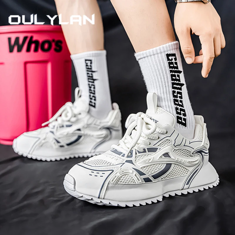 

Oulylan Stylish Mixed Color Sports Shoes Thick Soled Wear-resistant Sneakers Casual Comfort Breathable Mesh Jogging Footwear