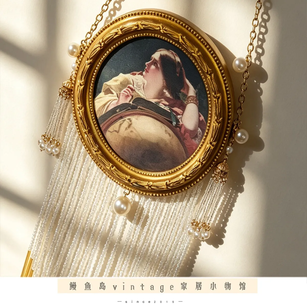 Original Medieval Home Furnishing Bow Round Hanging Painting Decoration French Pearl Fringed Pendant Bedroom Wall Hanging