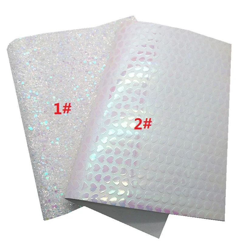 White Glitter Leather Sheest with Hearts Hearts Crocodile Embossed Faux Leather Iridescent Leather Vinyl For DIY 21x29CM Y404