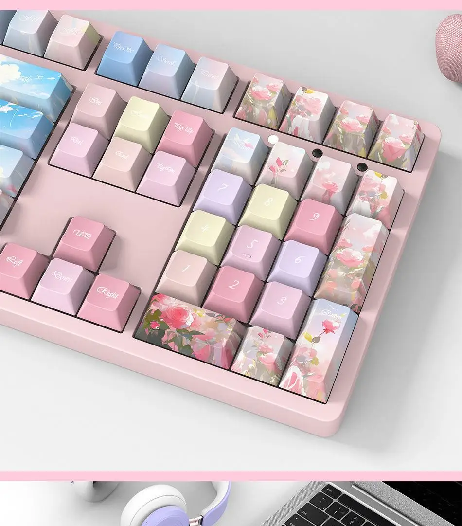 Kleurrijke Rose Keycap zijkant gegraveerd transparant Keycap gegraveerd compatibel 68/75/87/96/98/104/mechanisch toetsenbord