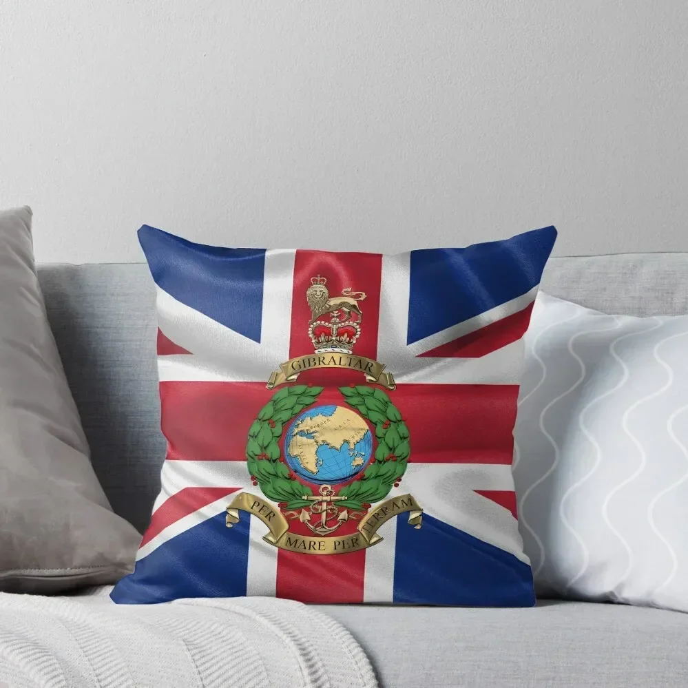 The Corps of Royal Marines - RM Emblem over Flag Throw Pillow home decor items luxury sofa pillows pillow