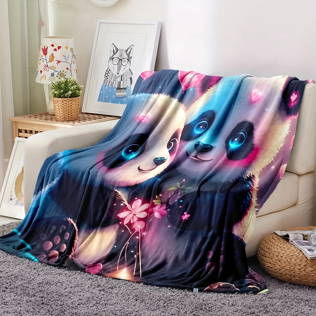 Cartoon Panda Blanket Soft And Skin-friendly Casual Sofa Blanket Throw Blanket Lunch Break Blanket Multi-purpose Flannel Blanket