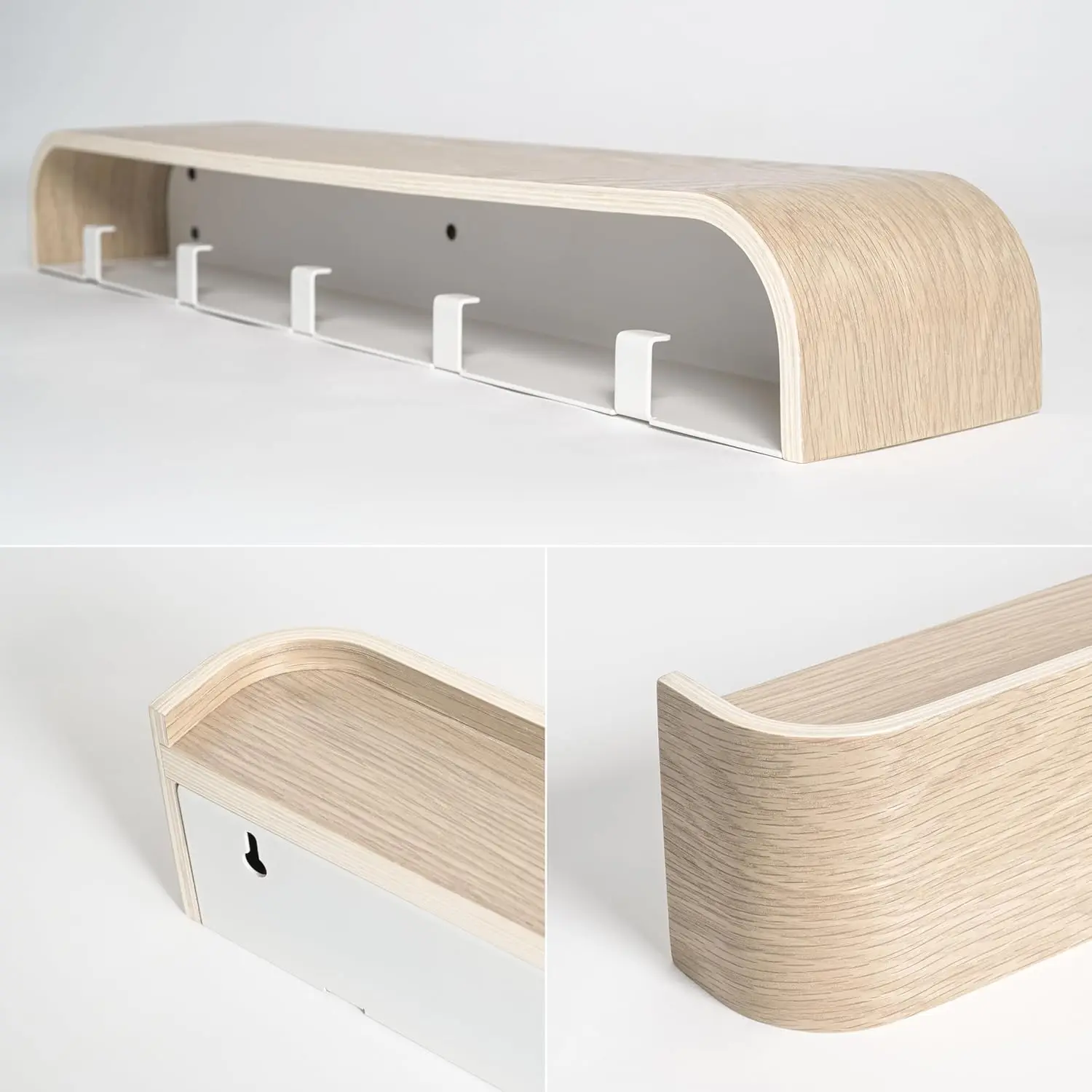 

Wall-Mounted Coat Rack 'Toke' - Modern Design Coat Rack With Hidden Wall Hooks - Solid Wood Veneer Panel Coat Hanger - Oak,