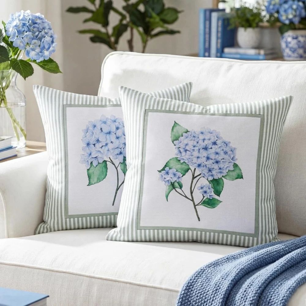 2D Flat Print Single Sided Pillow Cover 1PC Set Spring Themed Floral Pattern Decorative Throw Pillow Cases for Sofa Home Decor