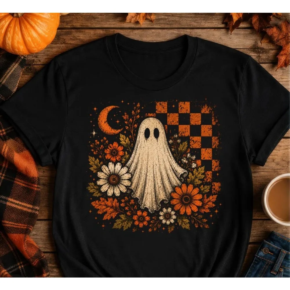 Retro Halloween T-shirt, Halloween Graffiti T-shirt, Cute Pumpkin Halloween T-shirt,Retro Autumn Pattern T-shirt,Cotton Clothing