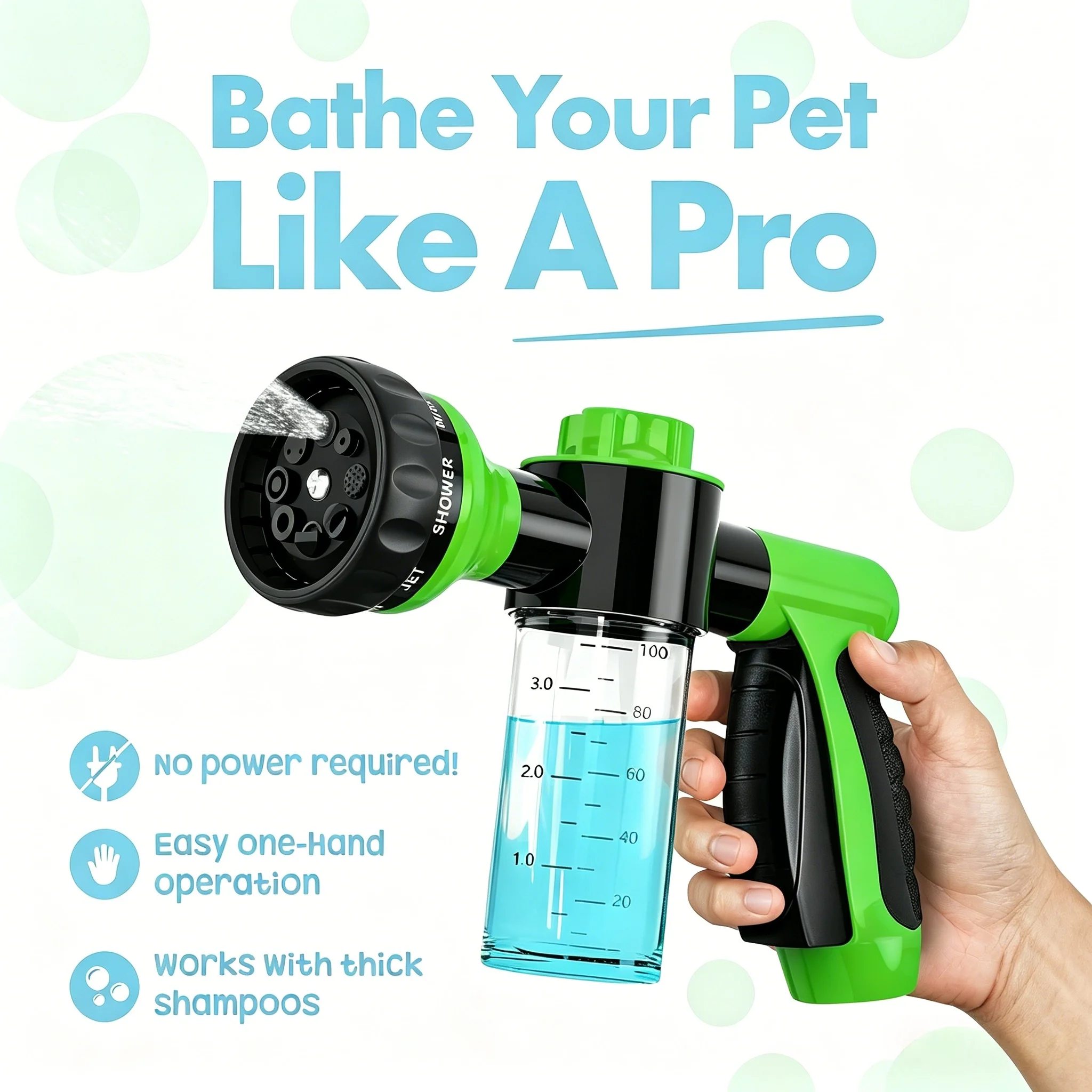 3 in 1 Multi Purpose Foam Sprayer Gun for Pet Bath Car Wash Garden Watering 8 Adjustable Modes Foam Bottle Non-Slip Grip