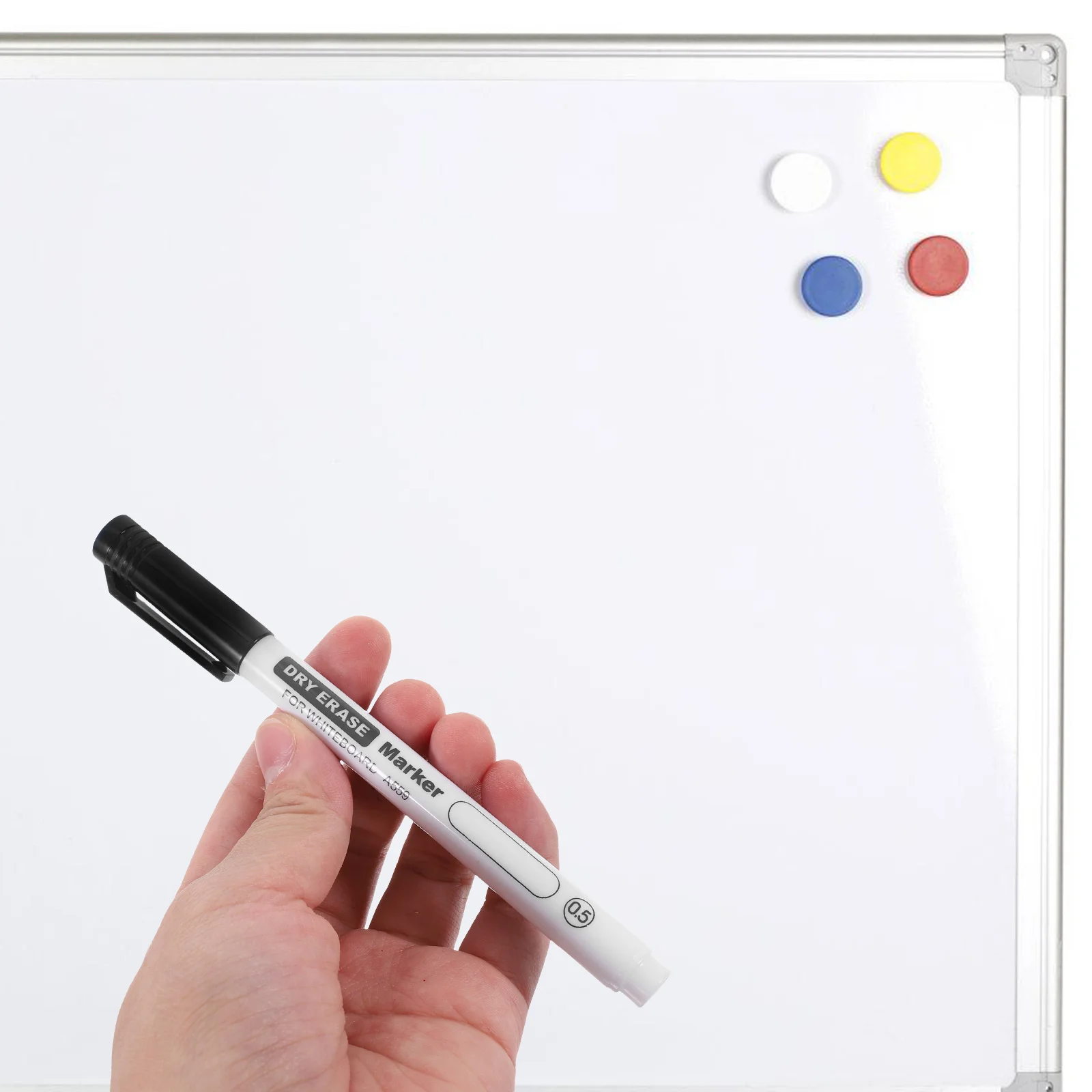 Whiteboard-Stift, leicht zu schreiben und zu löschen, Whiteboard-Stift mit feiner Spitze, Trockenmarker (schwarz, 05 mm), 10 Stück, Klassenzimmer-Kunststofflehrer