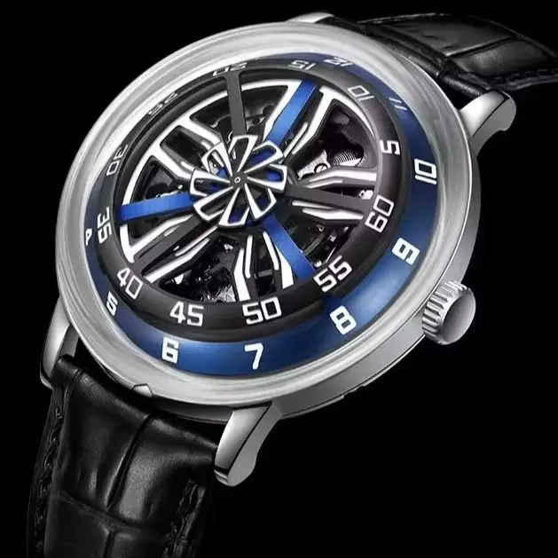 OBLVLO Men Automatic Watch 42mm Mechanical Wristwatch Luminous 50M Waterproof Sapphire Mirror Rotatable Carwheel Dial