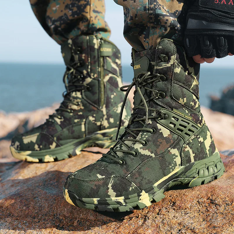 Botas masculinas de alta qualidade ao ar livre camuflagem caça homem bota de trekking antiderrapante botas impermeáveis homens botas senderismo hombre