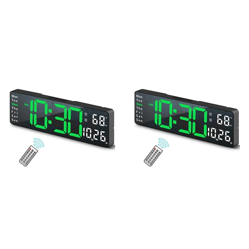 

ABXF-2Pcs 13-дюймовый большой дисплей, светодиодные цифровые настенные часы, настольный будильник с дистанционным управлением, таймер даты и недели A