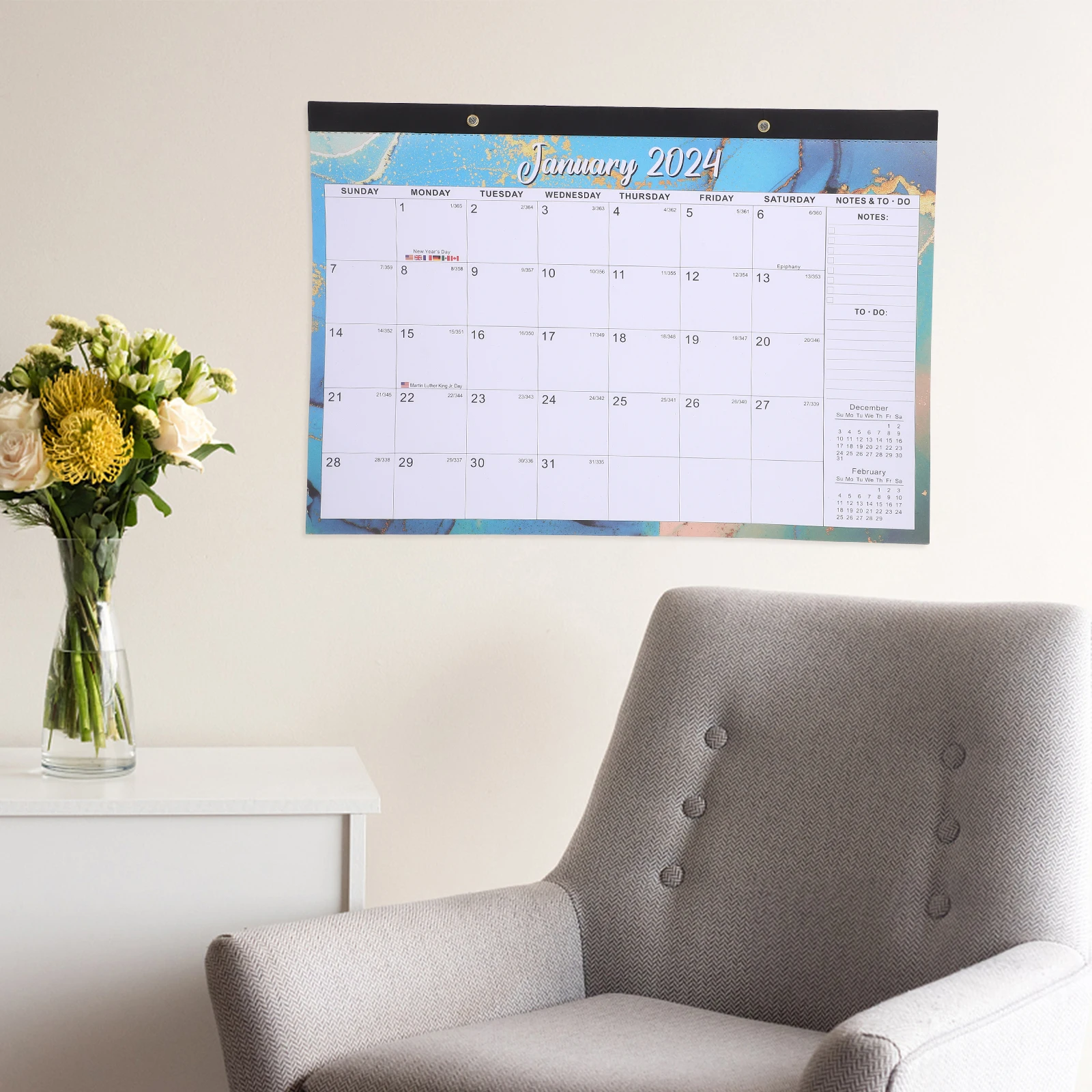 

2024 Wall Calendar Note Hanging Monthly Household Office Home Accessory Daily Use Writing Calendar Sturdy Home Accessory
