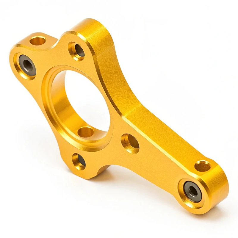 Custom CNC Machined Aluminum Alloy Motorcycle Brake Caliper Bracket Gold Anodized Precision Mounting Adapter