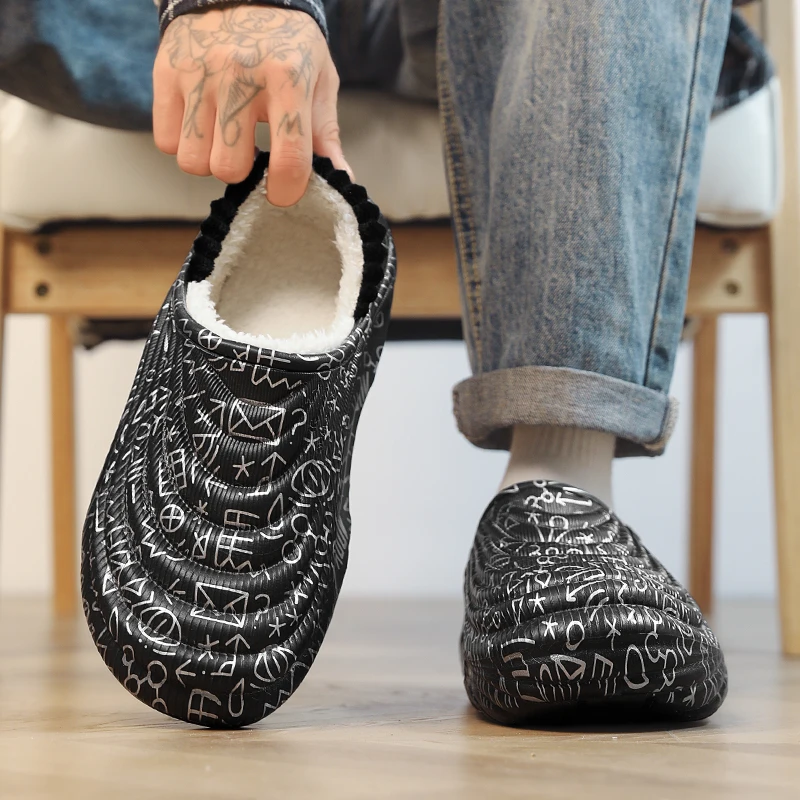 Modische Winter-Herren-Baumwollpantoffeln, Outdoor-Warm-Schuhe, Indoor-Hausschuhe für Paare, Wasserdichte Plüsch-Warm-Pantoffeln für Männer – Detail 4