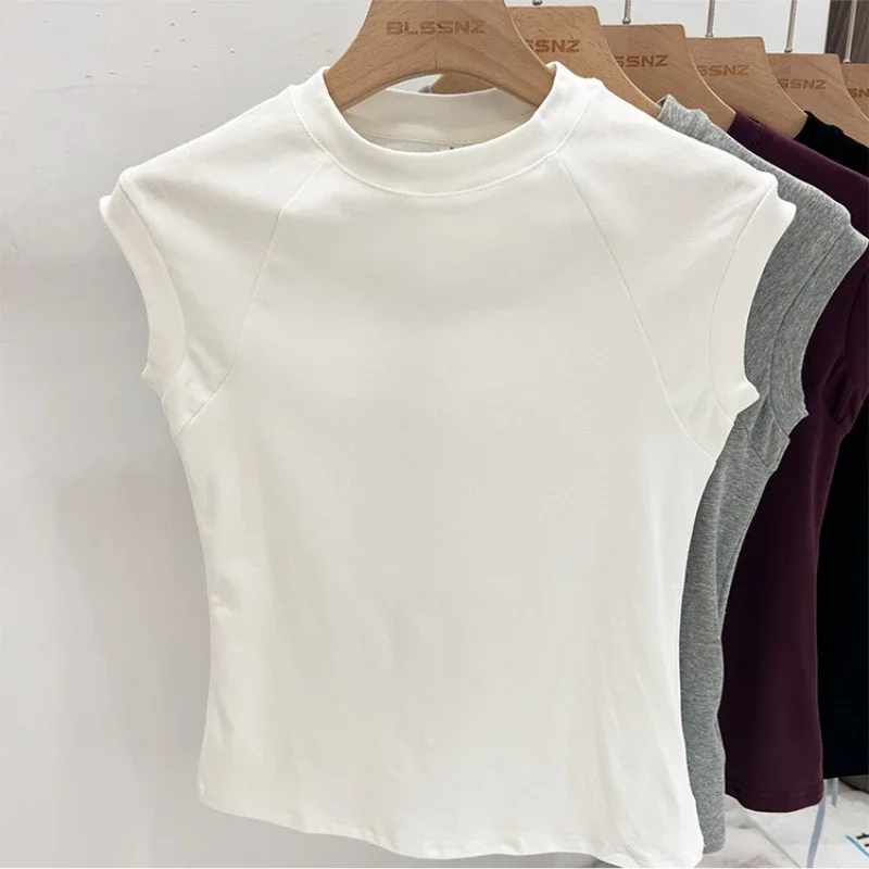 AOSSVIAO 2026 Damen Einfarbiges Strick-T-Shirt Top Modisches T-Shirt mit kleinen Flügelärmeln Sexy Oberteile Sommer Ärmellose T-Shirts