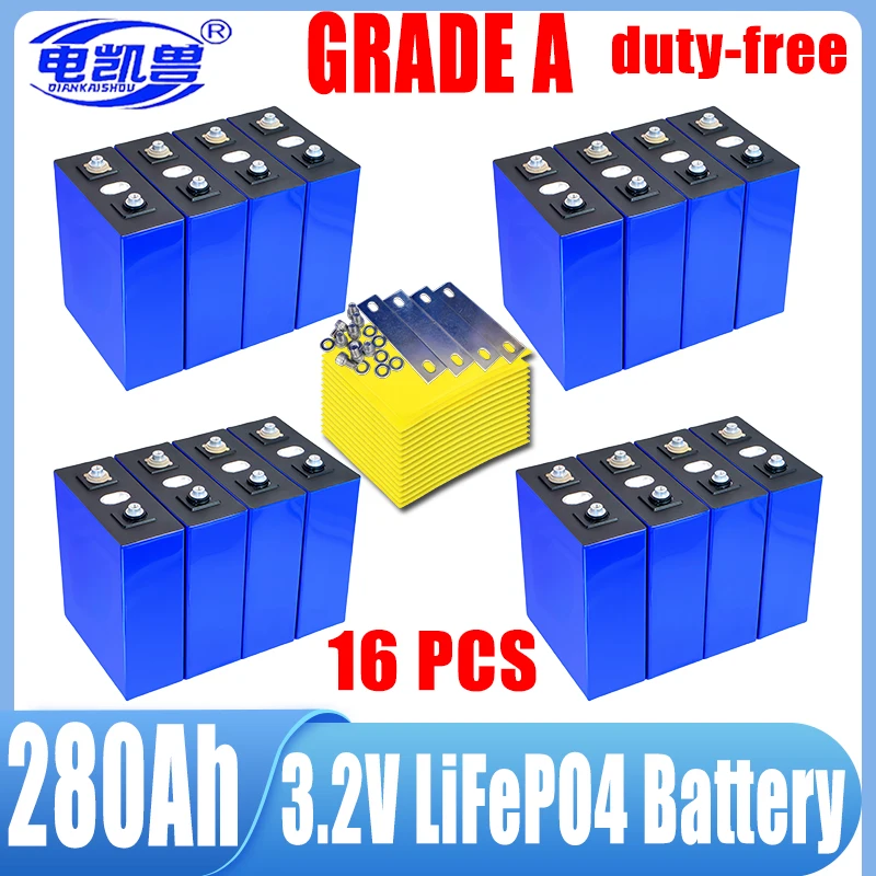 

16 PCS New 3.2V 280Ah DIY 12V 24V 48V A-grade LiFePO4 battery electric scooter RV lithium iron phosphate solar storage system A