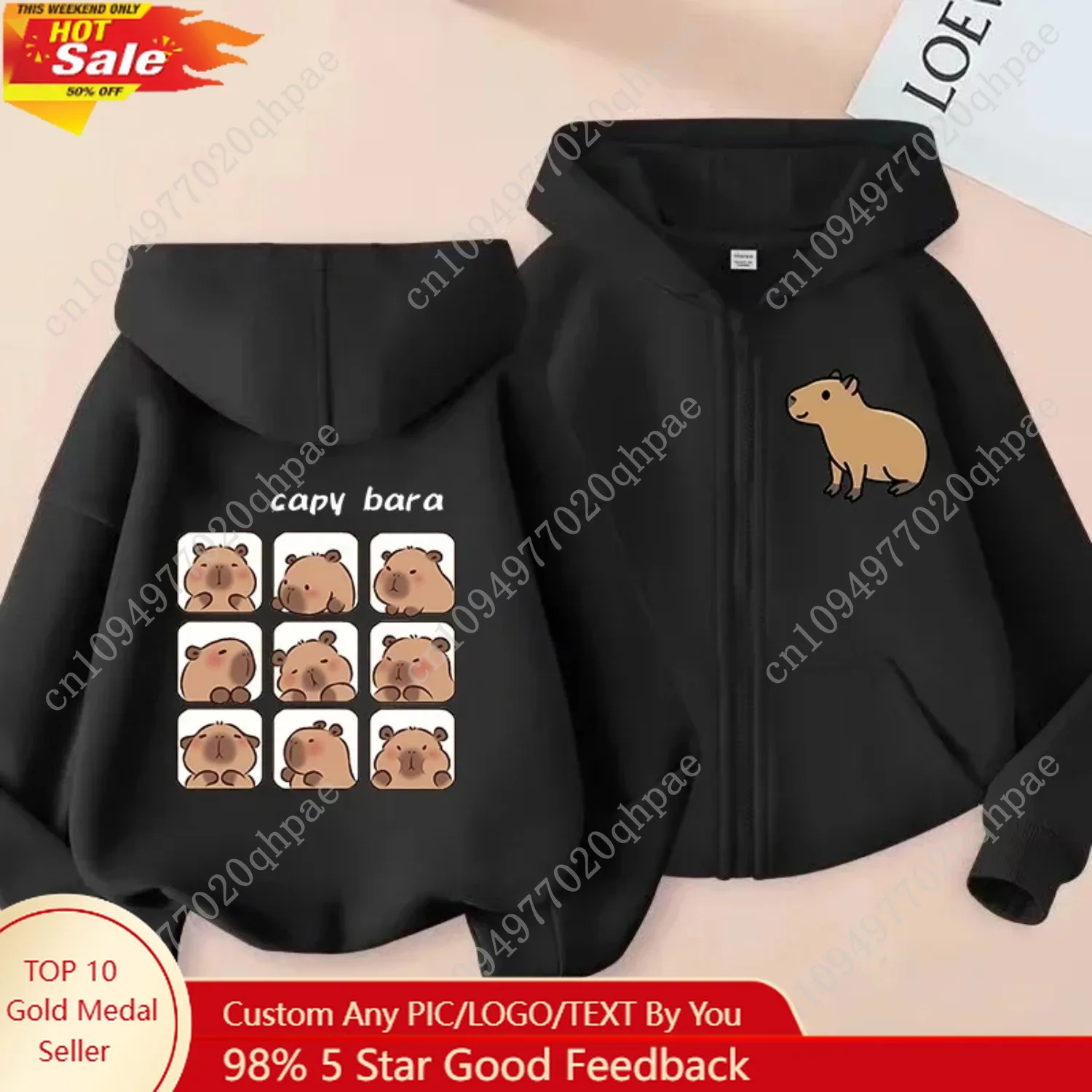 Zip Up Hoodie Kawaii Kids Capybara Children's Hoodie Zipper Children Capibara Sweatshirt Manga Clothes Kid Girl Boy Top Hoody