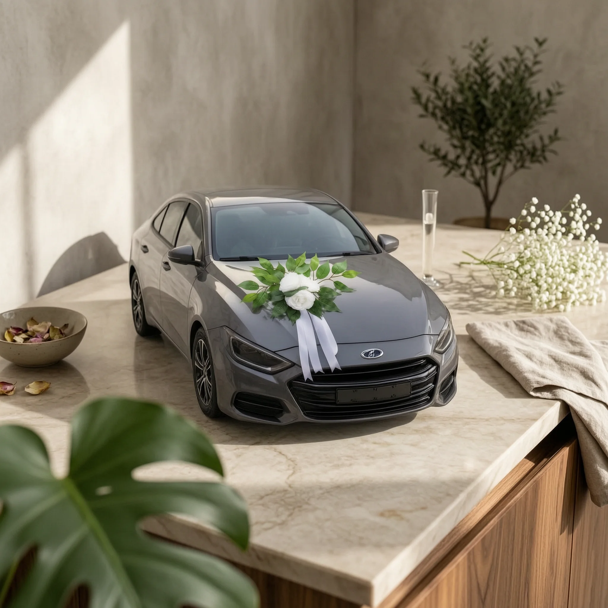 Bridal Car Flower Set Artificial Flowers Wedding Car Flower Garland Vehicle Decor Pastoral Design Easy to Install for Brides