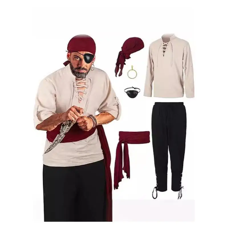 

Men's Halloween Pirate Costume Renaissance Viking Shirt Pants Waist Standard Fit Long Sleeve Breathable Citywalk Cotton Blend