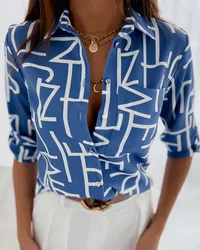 Elegant Women Blouse 2023 Spring and Autumn Temperament Top Long Sleeve Stripe Print Office Slim Fit Pocket Shirt S-XXL
