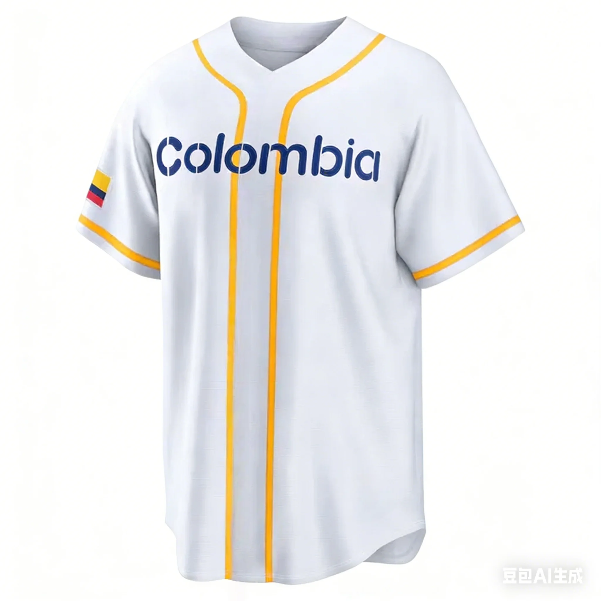 Men's Colombia Baseball Jersey V-Neck Short Sleeve Button Down Shirt Colombian Flag Patch Sports Uniform for Game Day Streetwear