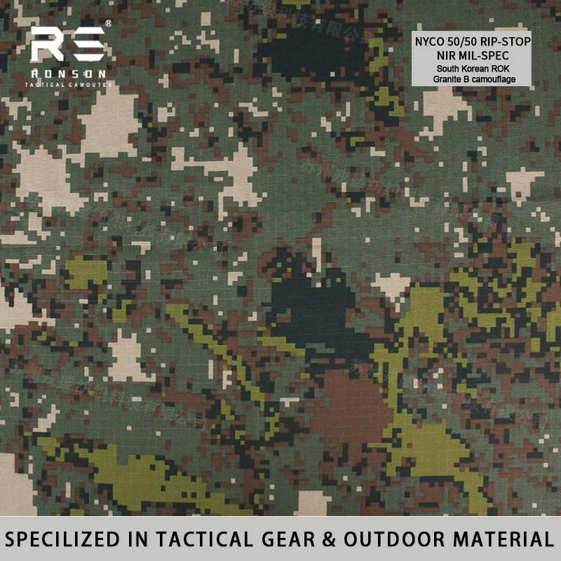 

Южнокорейская водонепроницаемая ткань NIR с камуфляжным рисунком ROK Granite B NYCO 50/50 Rip-Stop с принтом для тактической формы