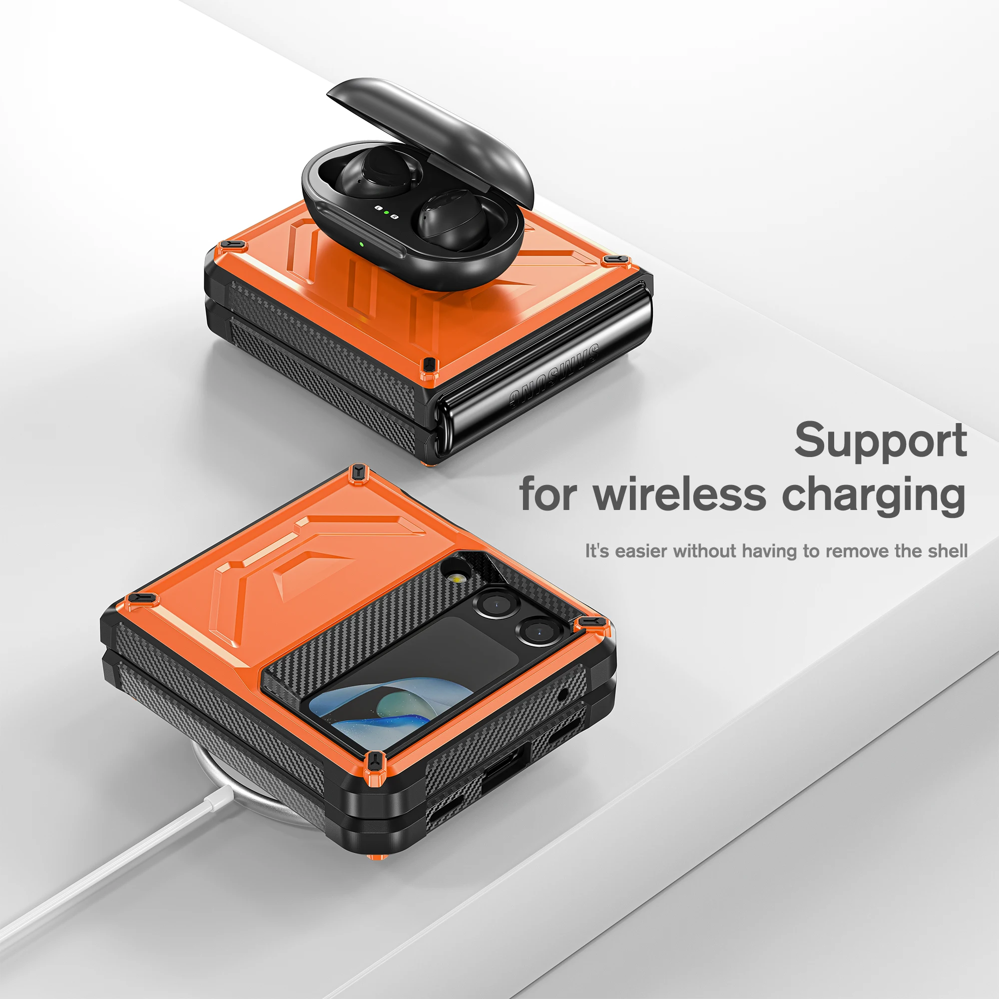 Phone Case For Samsung Galaxy Z Flip 4 3 Magnetic Flip Rugged Cover TPU+PC Back Cell Phone Shell Full Body Protective Coque Capa