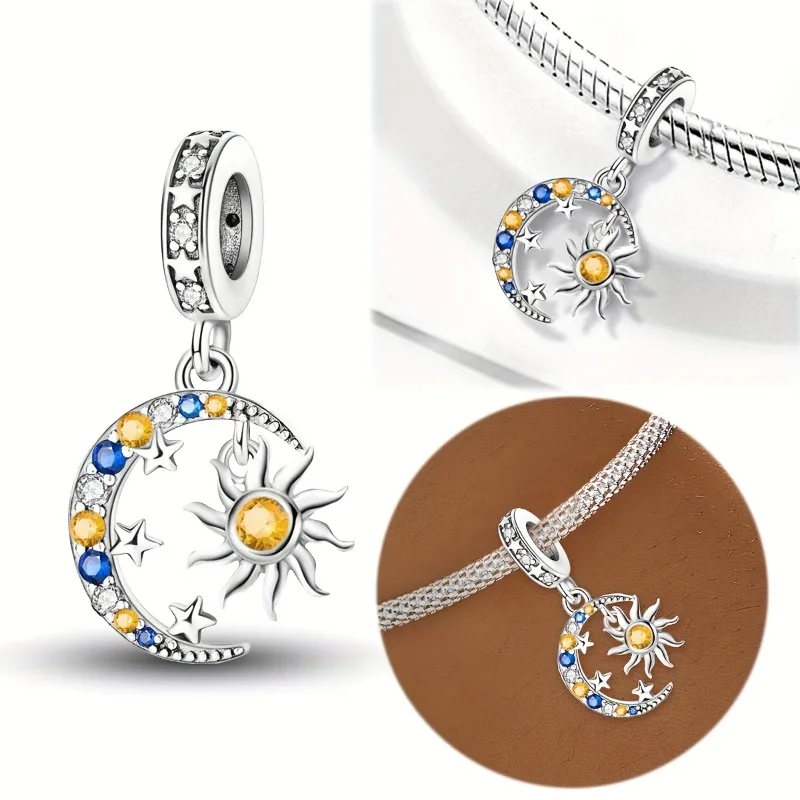 925 Silber Plattierte Sonne Mond Eule Kreuz Sonne Mond Sterne Charms Perlen DIY Armband Herstellung Hochwertiger Schmuck Geschenk für Frauen