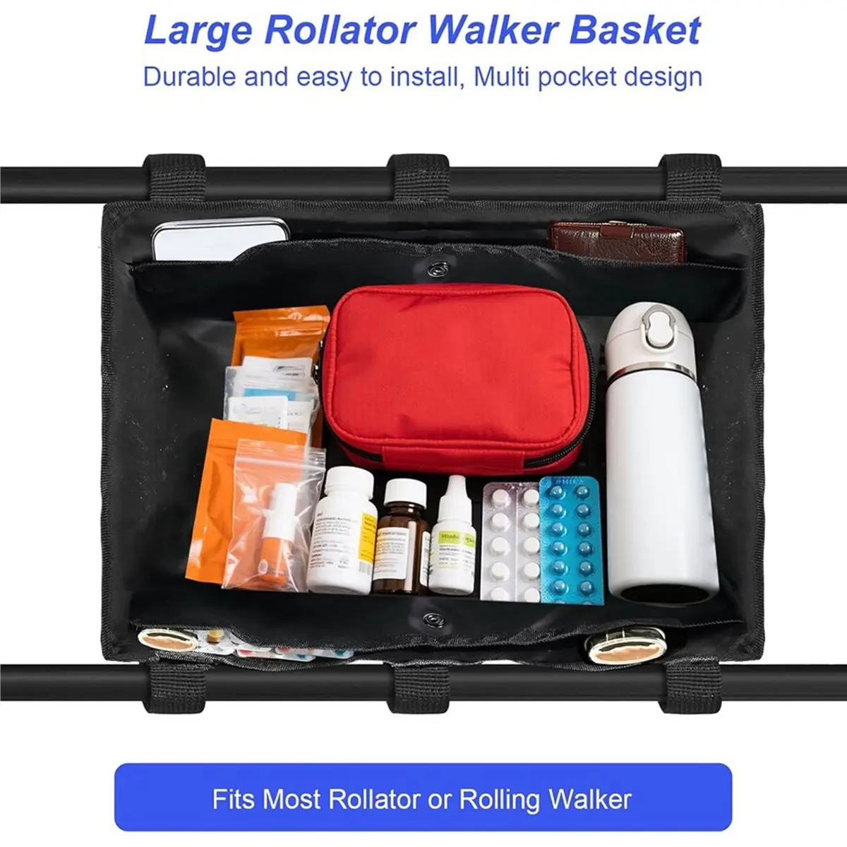 AA83 Under Seat Rollator Bag, Premium Walker Basket for Four Wheel Rollator, Walker Bags for Rolling Walker
