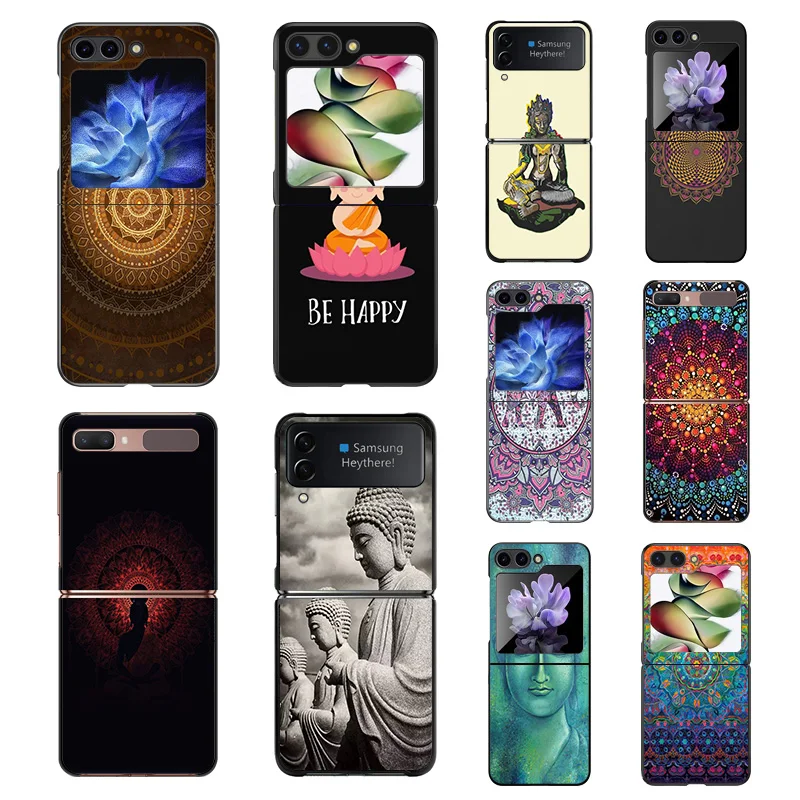 Phone Case For Samsung Z Flip 6 5 4 3 Galaxy ZFlip6 5G Flip5 Flip4 Flip3 Buddha Mandala Black Hard Camera Protective Cove