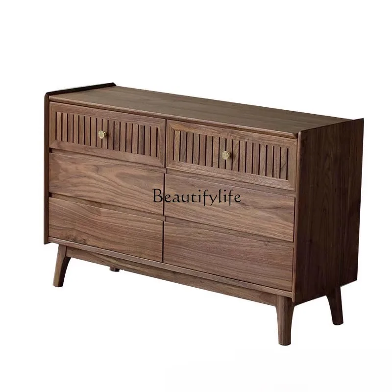 

North American black walnut six-chest cabinet, storage against the wall, Nordic all-solid wood bucket cabinet