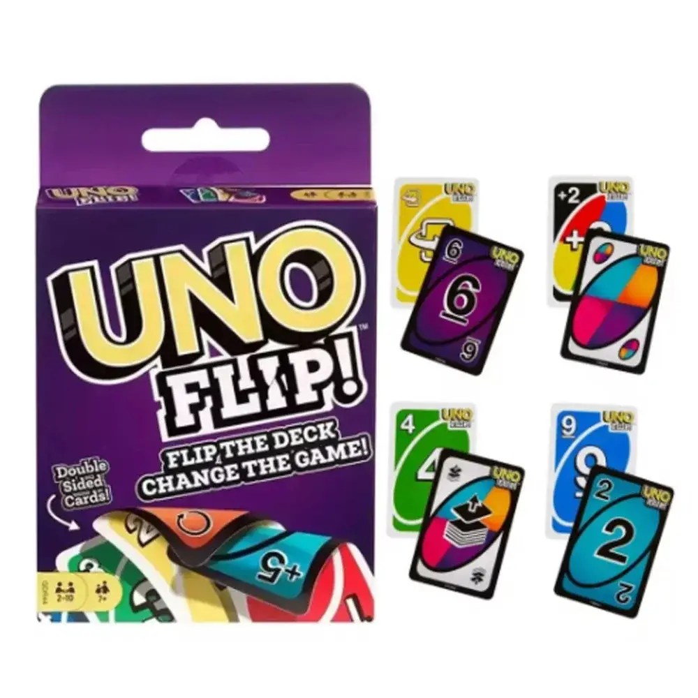 1 unidade Mattel UNO FLIP! Jogos família engraçado entretenimento jogo de tabuleiro diversão jogando cartas crianças brinquedos caixa de presente uno jogo de cartas crianças brinquedos