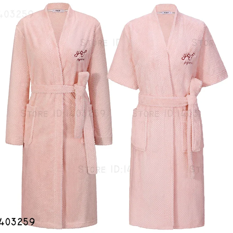 

Autumn Winter Yukata Sleepwear Gown Couple Flannel Robe Nightwear Water Absorbing Bathrobe Kimono Thicken Warm Nightwear Pajama
