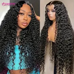 32 34 Inch Water Wave Lace Front Wigs Natural Wavy Human Hair For Women Deep Curly 13x6 Lace Frontal Wigs Remy Human Hair