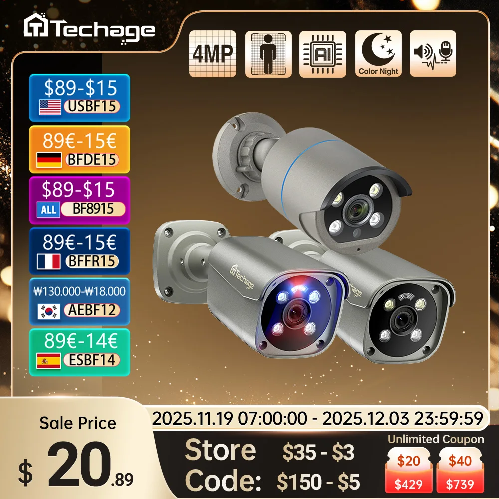 Techage 4MP 5MP 4K POE Camera AI Smart Two Way Audio Outdoor Face Detection CCTV Video Surveillance AI IP Camera for NVR System
