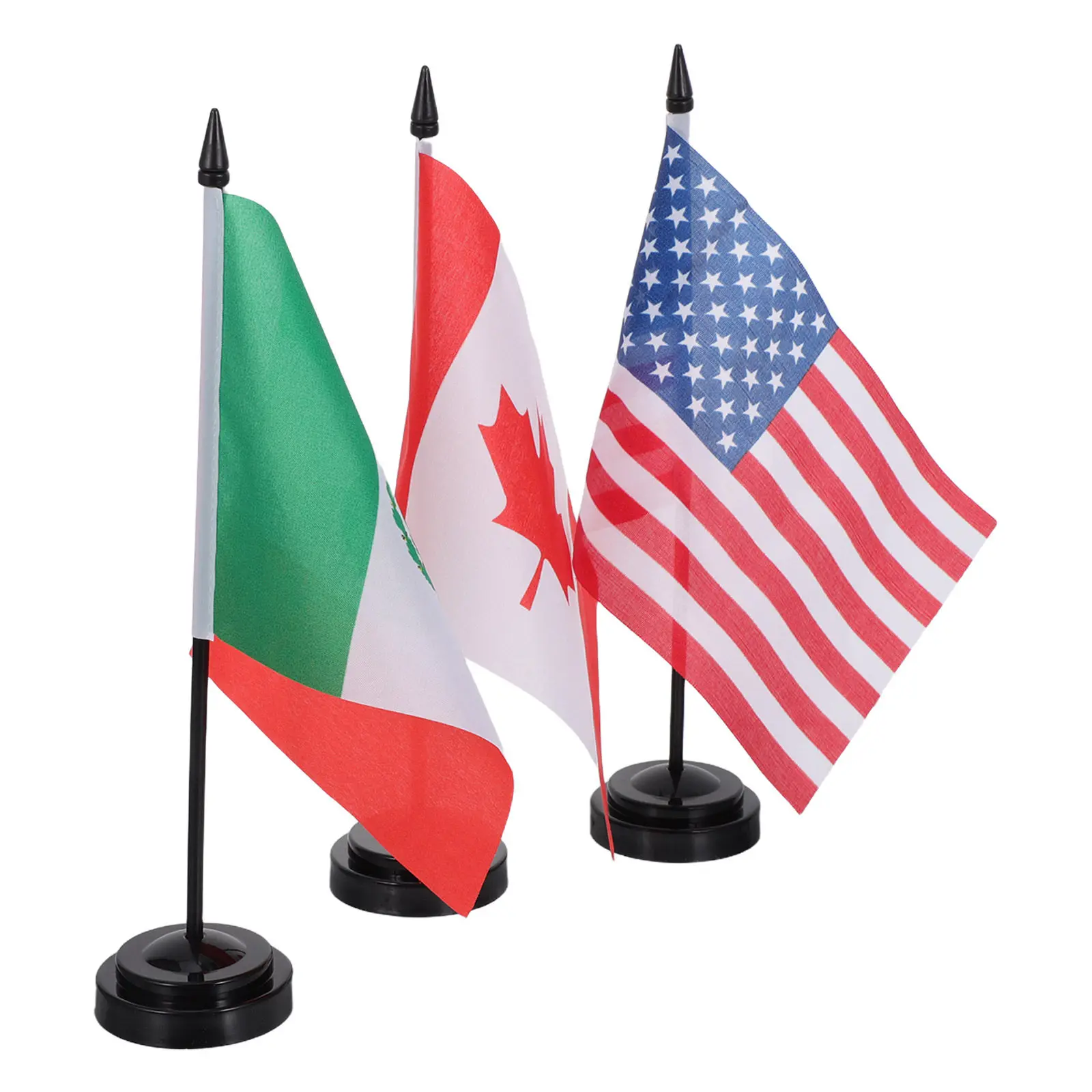 3Pcs International Country Desk Flags Usa Canada Mexico Friendship Design Mini Table Flags with Metal Base for Home Office Table