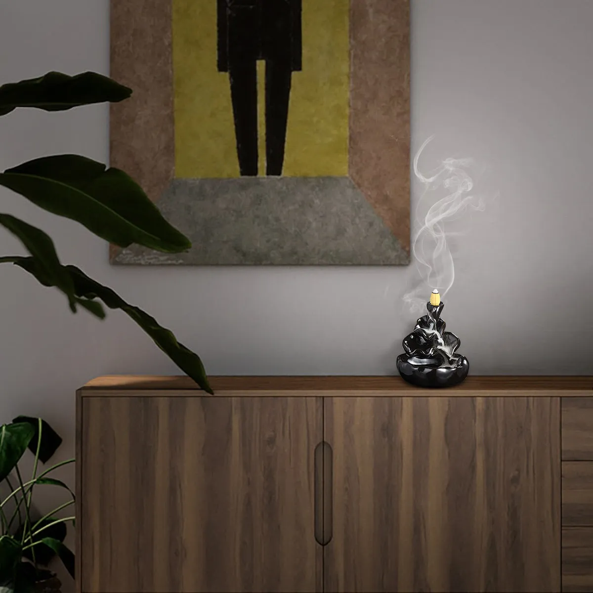 Ceramic Incense Burner Black Porcelain Censer Tower Meditation Aid Sleep Sandalwood Furnace Decoration for Yoga Bedroom Living