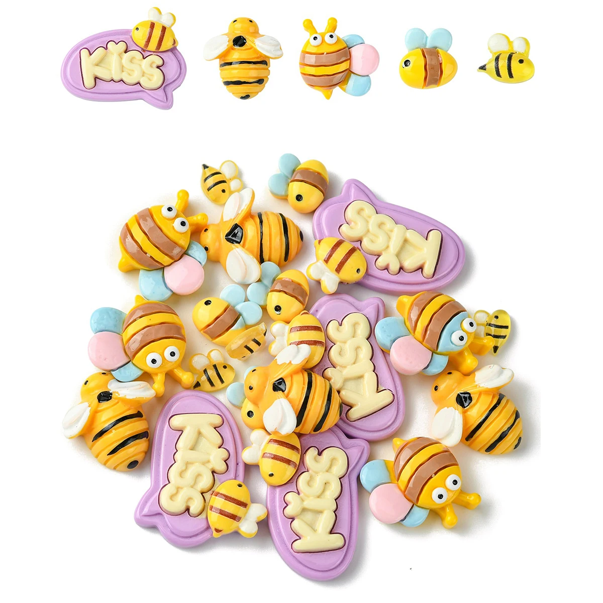 20Pcs 5 Styles Bees Opaque Resin Decoden Cabochons for Jewelry Hairpin Mobile Phone Shell DIY Handmade Accessories