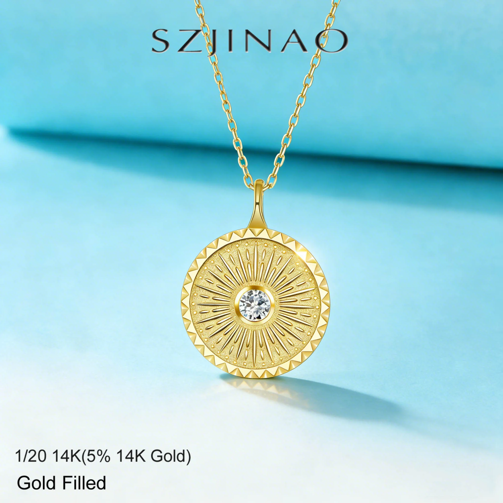 

14-каратное золото, солнечный медальон, муассанит, ожерелье, ретро богемный массивный кулон Au585 для женщин, праздничный подарок, винтажные ювелирные изделия