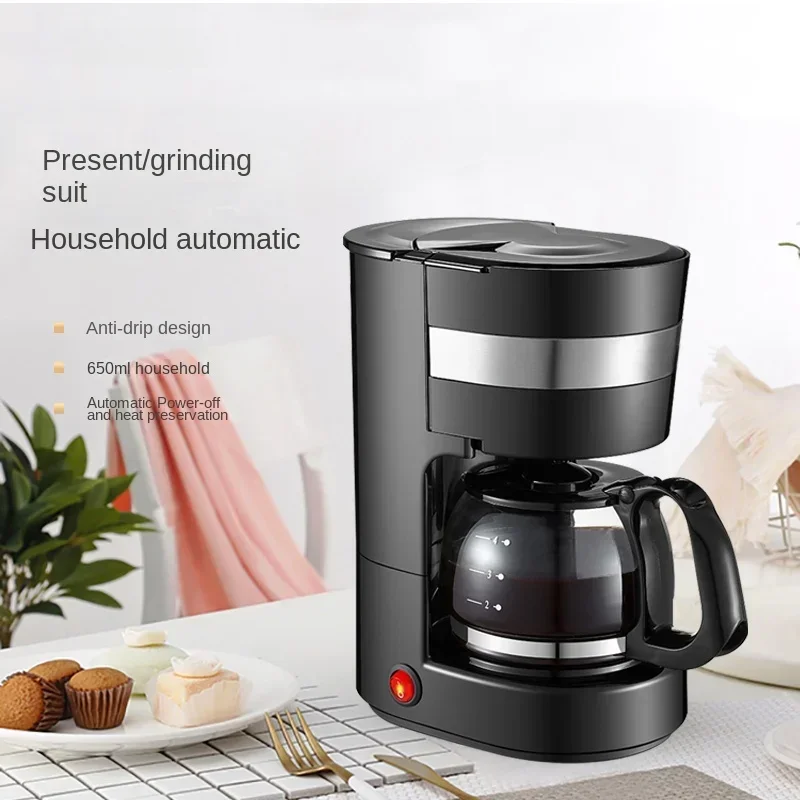 American Drip Coffee Machine Kitchen Appliances Dripping Coffee Maker Automatic Brew Tea Powder Milk Ceramic Double Cup Sonifer