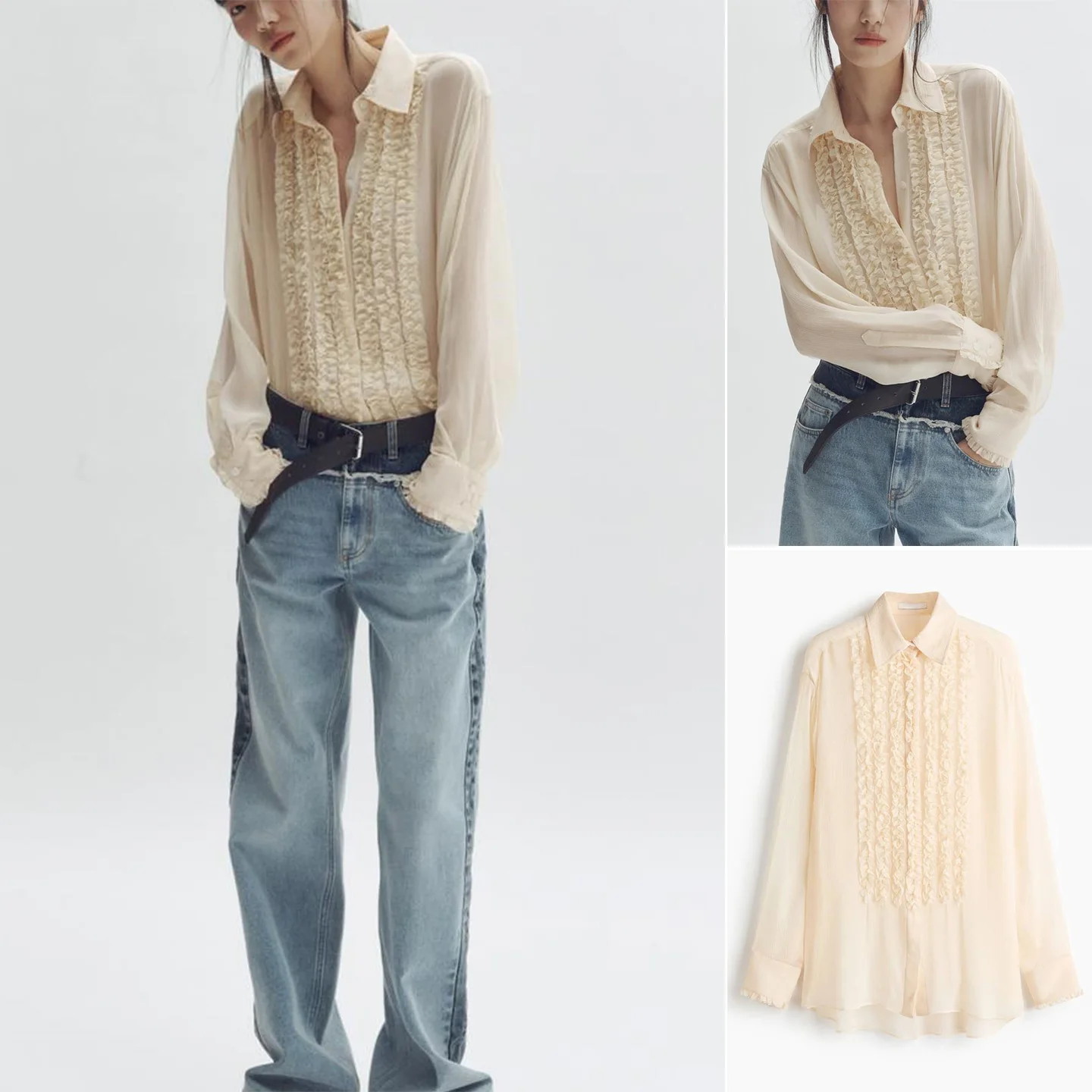 

Spring Summer New Loose Fit Long Sleeve Shirt Women's Casual Style Polyester Fiber Breathable Comfortable A-Line Hem Blouse