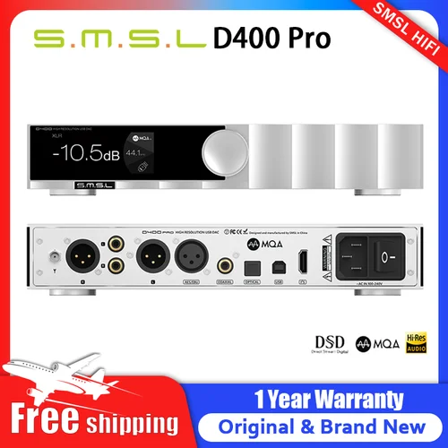 Smsl d400プロオーディオデコーダー、リモコン付き、Bluetooth、光同軸、32ビット、768khz、dac、ak4191、ak4499ex、MQA-CD、xu316、dsd512