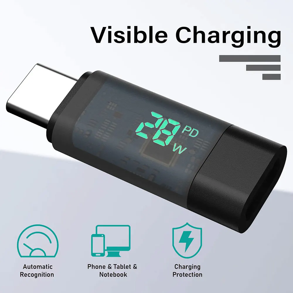 100W Power Type-C Digital Display Male to Type-C Female Adapter usb C Power Meter Fast Charging for USB to Type C Cable