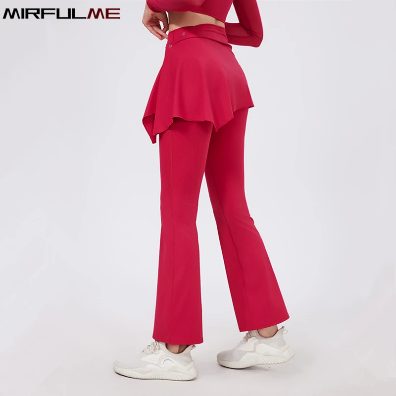 Women Flare Pants Bell-bottoms Sports Leggings Two-Piece Wide-Leg Yoga Pants Gym Fitness Flared Trousers With Hip Covering Towel