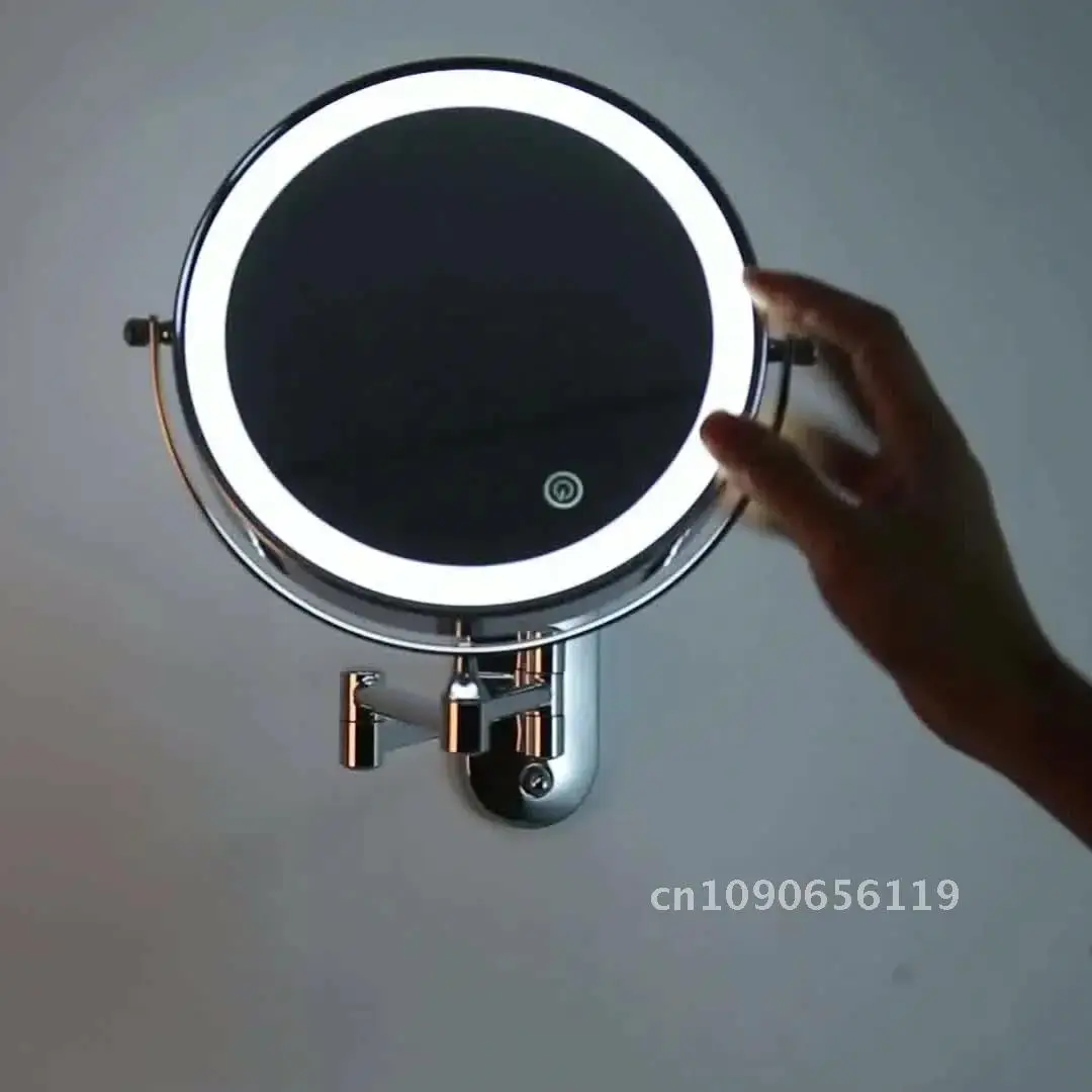 Wall Mounted Lighted Makeup Vanity Mirror 8 inch 3X5X10X Magnifying Mirror with charg3 Color Lights Double Sided Bathroom Mirror