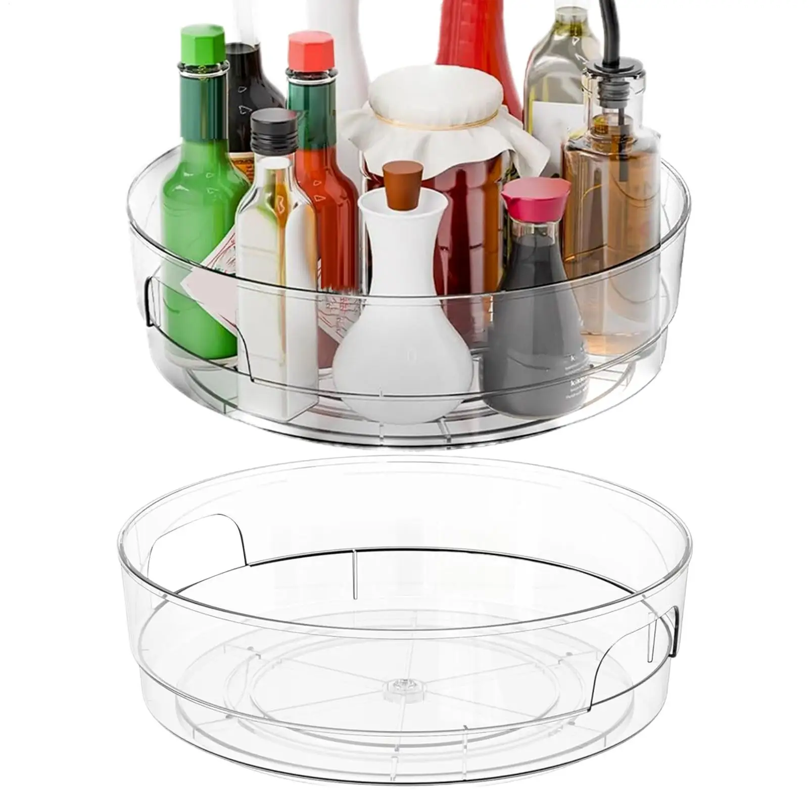 Seasoning Organizer Turntable 2-Piece Countertop Storage Turntable Rotating Storage Tray for Pantry Cabinet Countertop